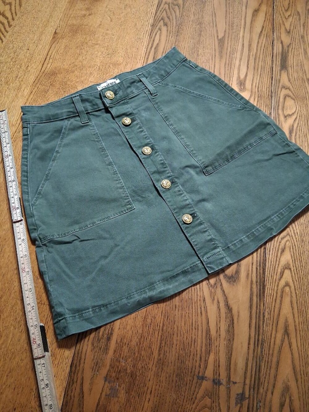 L'AGENCE WOMENS SKIRT DENIM 25 GREEN NEW MINI GOLD BUTTONS JEAN DORA CLOVER NEW - Picture 1 of 5